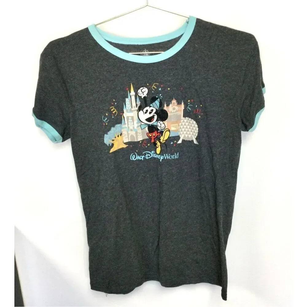 Disney Womens Gray Disney World Mickey Mouse 90th Birthday Ringer Tee Size XL